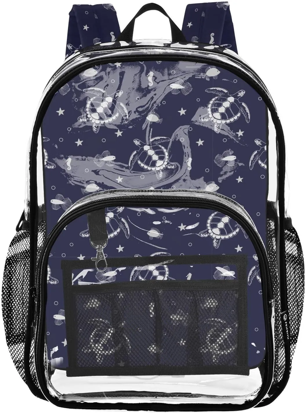 Clear Backpack Heavy Duty 15.7 Inch Turtle Dark Blue Fish Clear Bookbag See Through Backpack Large Bag for Stadium Approved for Concert College School Work