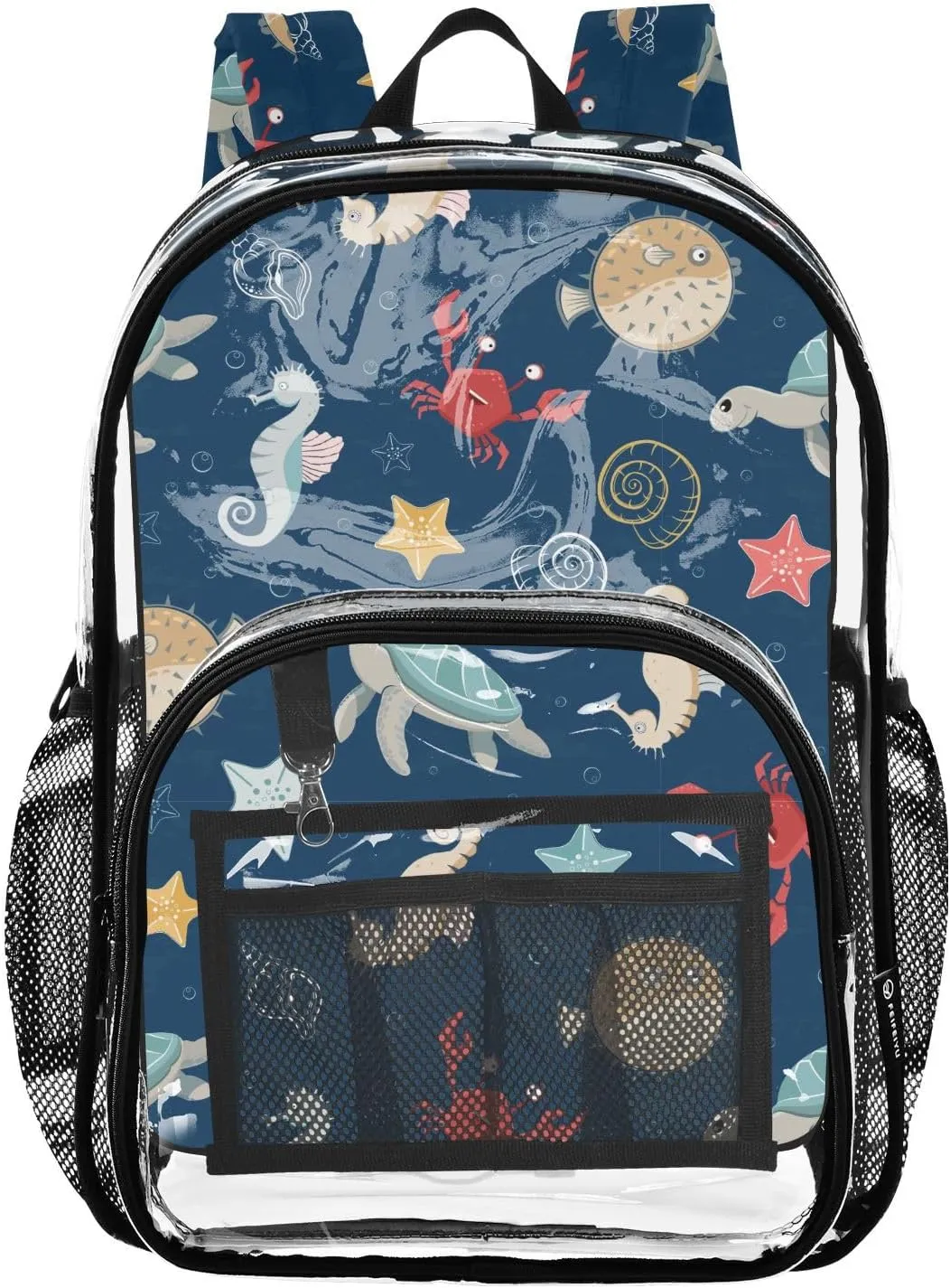 Clear Backpack Heavy Duty 15.7 Inch Turtle Sea Plants Clear Bookbag See Through Bag Large Backpack for Stadium Approved for Work Concert School College