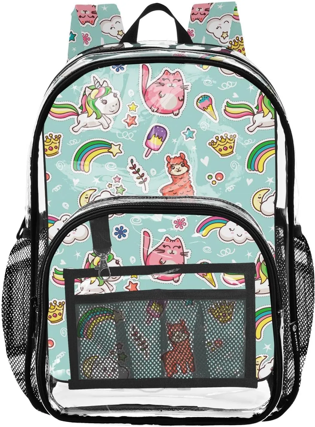 Clear Backpack Heavy Duty 15.7 Inch Unicorn Cat See Through Backpack Clear Bag Large Bookbag for Stadium Approved for Work Concert School College
