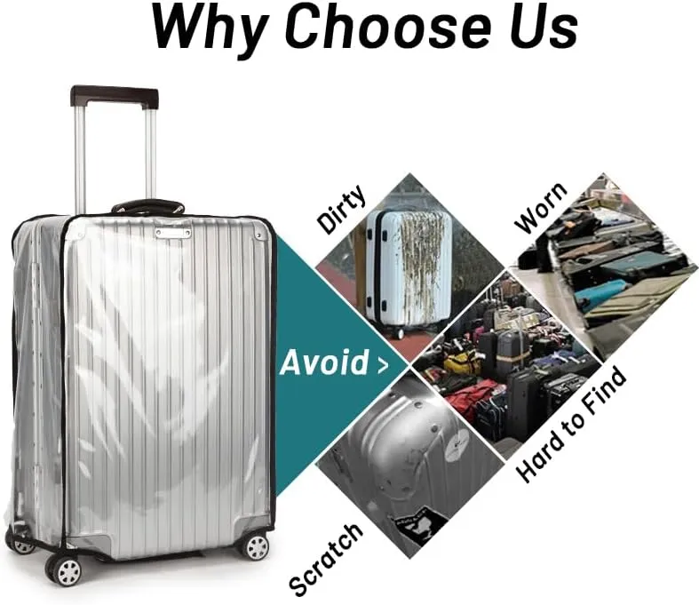 Clear PVC Suitcase Cover - 20 22 24 26 28 30 Inch Waterproof Luggage Protector - Transparent Travel Suitcase Wrap for Wheeled Luggage (20 Inch)