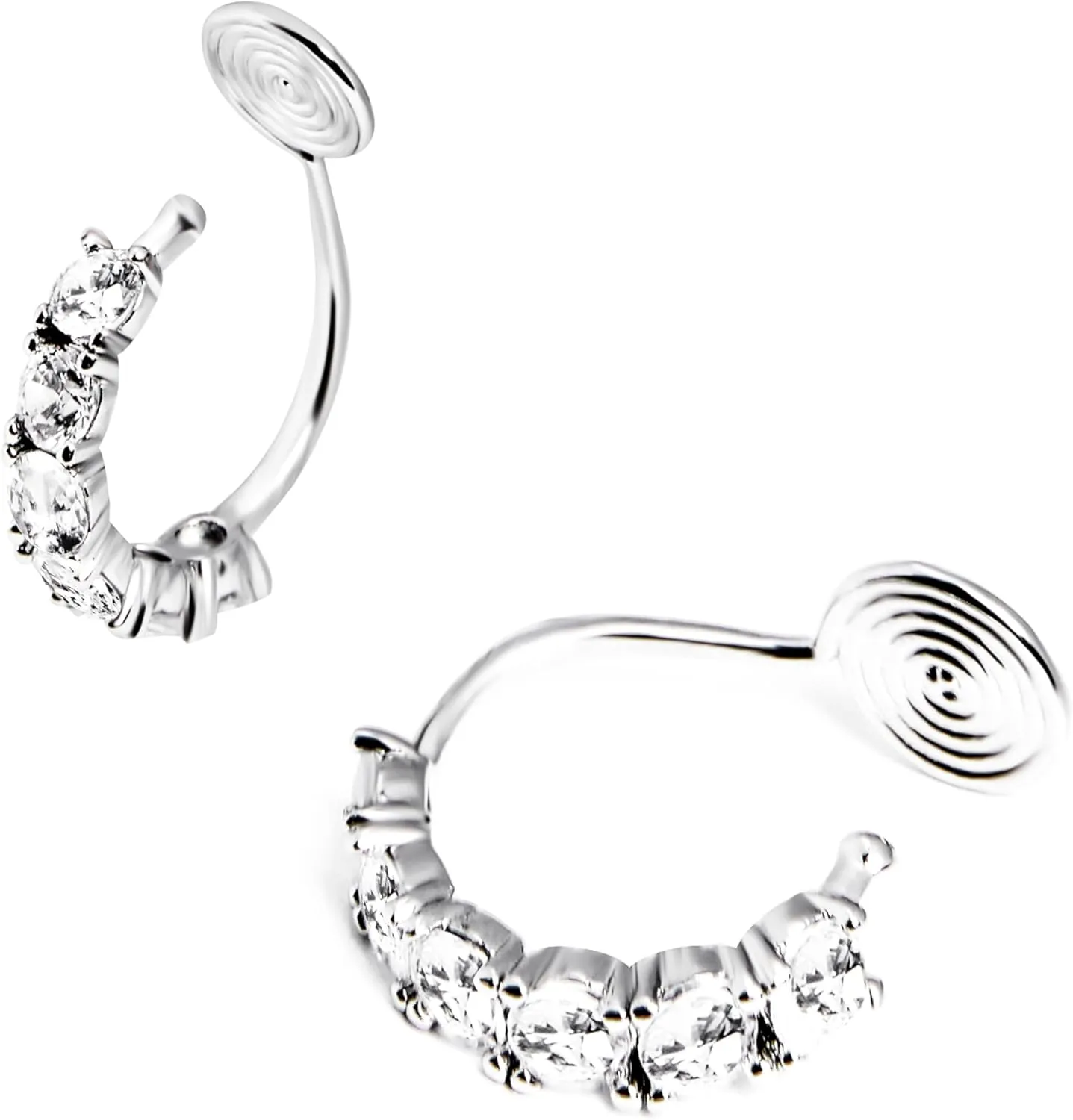 Clip on Hoop Earrings for Women Cubic Zirconia Rhinestone Hoops Silver for Non-Pierced Ears