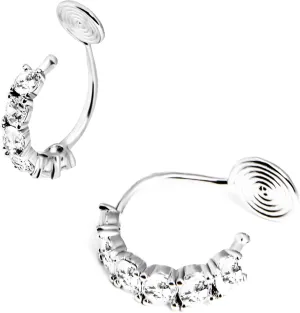 Clip on Hoop Earrings for Women Cubic Zirconia Rhinestone Hoops Silver for Non-Pierced Ears
