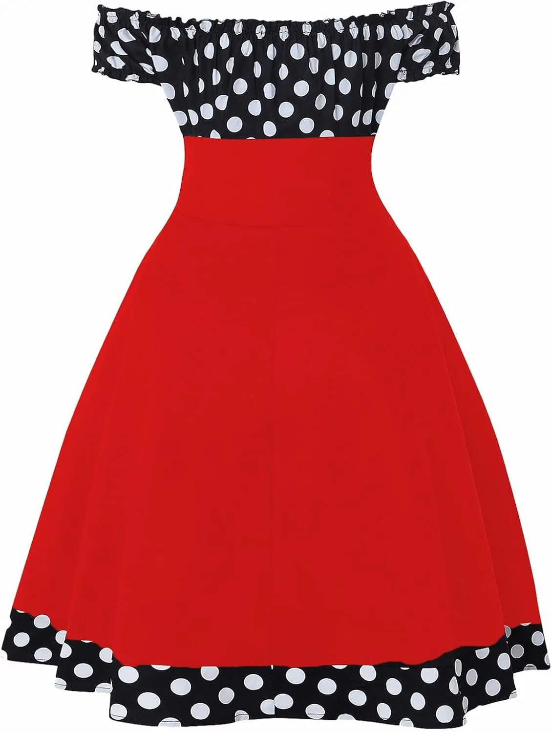 Cocktail Dress for Women 1960 Retro Polka Dot Off The Shoulder A-Line Swing Sundress Rockabilly Garden Party Dress