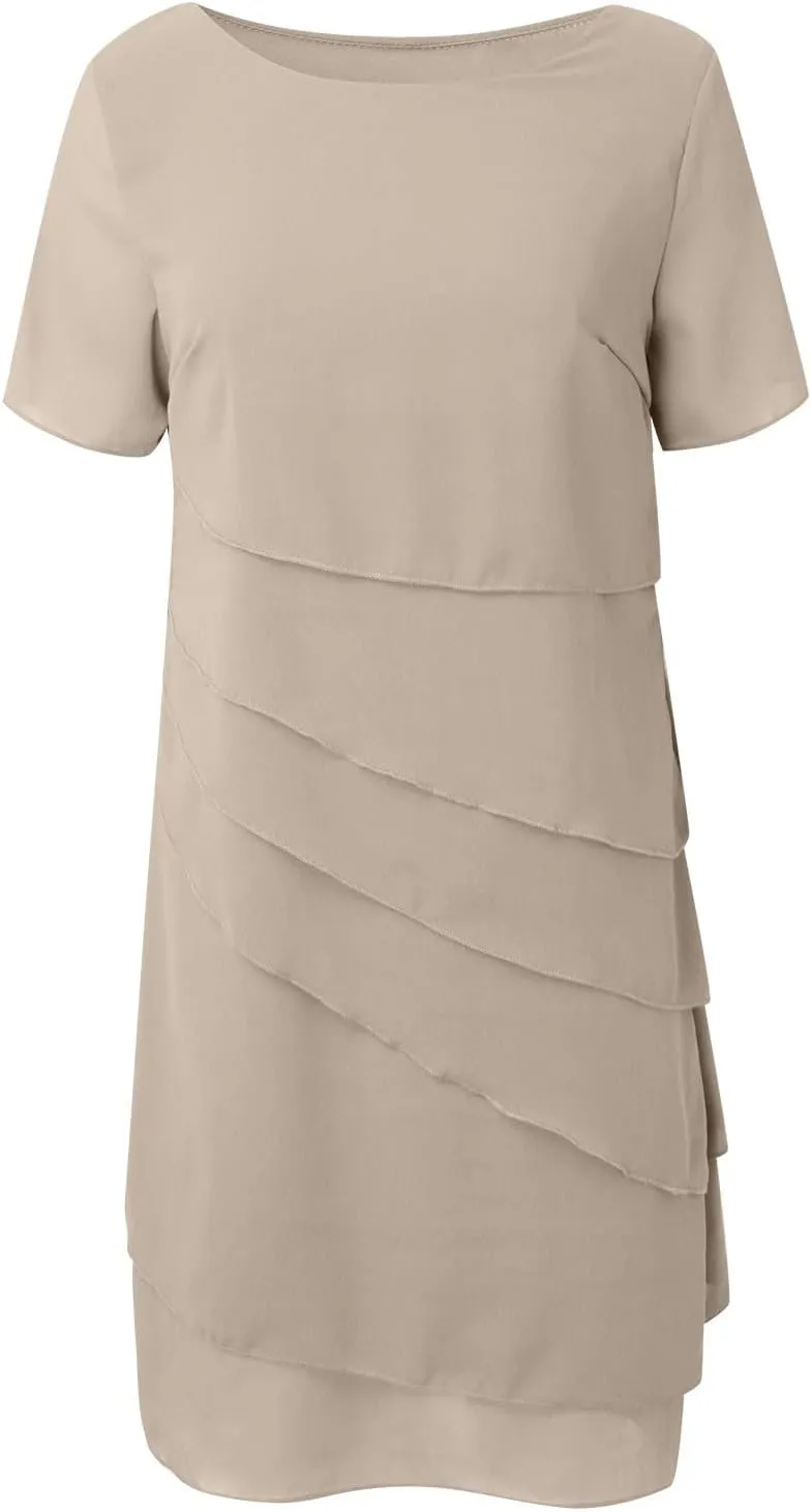 Cocktail Dresses for Women,Flowy Ruffle Tiered Chiffon Dresses Casual Short Sleeve Mini Sundress Elegant Guest Dress