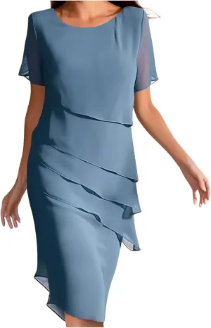 Cocktail Dresses for Women,Flowy Ruffle Tiered Chiffon Dresses Casual Short Sleeve Mini Sundress Elegant Guest Dress