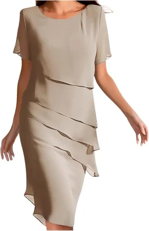 Cocktail Dresses for Women,Flowy Ruffle Tiered Chiffon Dresses Casual Short Sleeve Mini Sundress Elegant Guest Dress