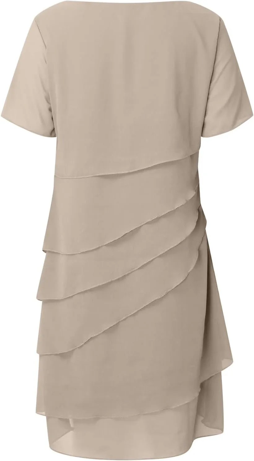 Cocktail Dresses for Women,Flowy Ruffle Tiered Chiffon Dresses Casual Short Sleeve Mini Sundress Elegant Guest Dress