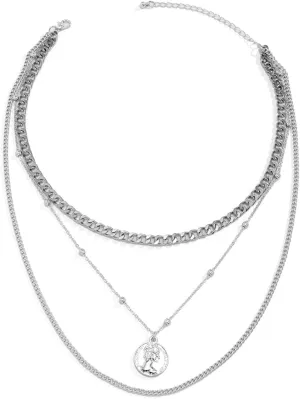 Coin Pendant Cuban Link Chain Stacked Necklaces Women, 3 Layer Gold Layer Necklaces for Women