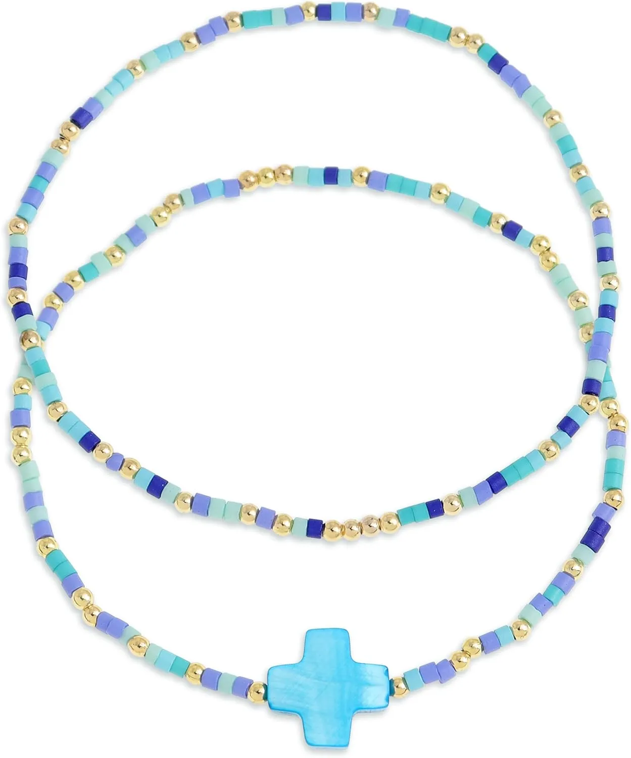 Colorful Cross Beaded Stretch Bracelets Stacks Set for Women, Boho Beach Handmade Stackable Shell Beads Bracelet Summer Jewelry Gift