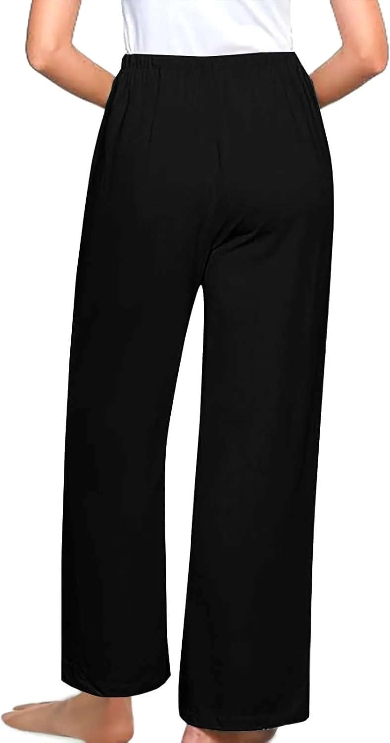 Comfy Pants Women Summer Wide Leg Linen Pants High Waisted Boho Beach Pants Flowy Palazzo Pants Loose Travel Pants