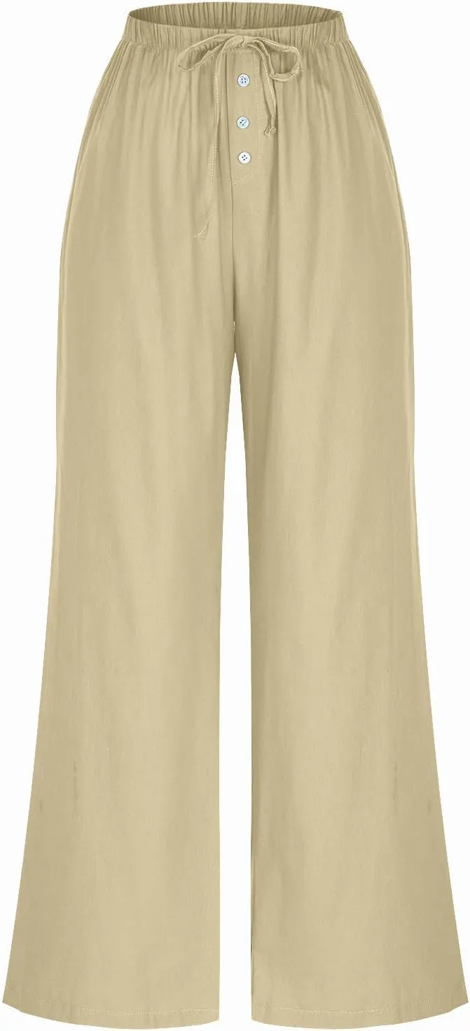 Comfy Pants Women Summer Wide Leg Linen Pants High Waisted Boho Beach Pants Flowy Palazzo Pants Loose Travel Pants