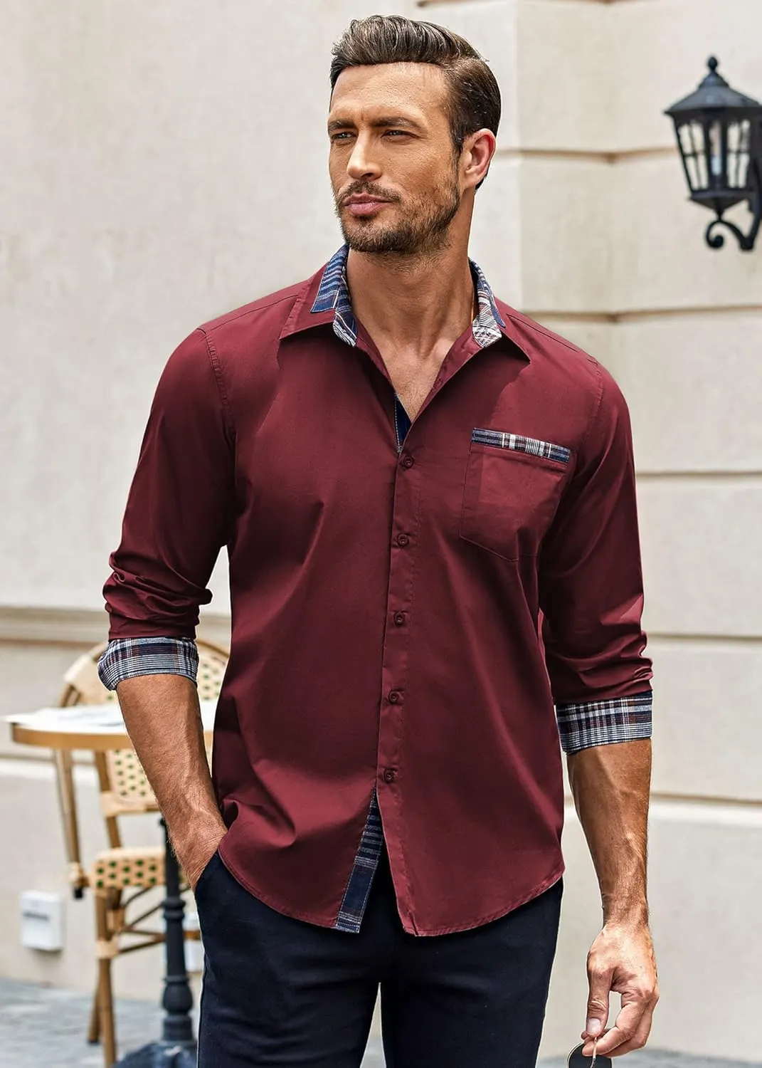 COOFANDY Men's Long Sleeve Dress Shirt Plaid Collar Casual Button Down Shirts