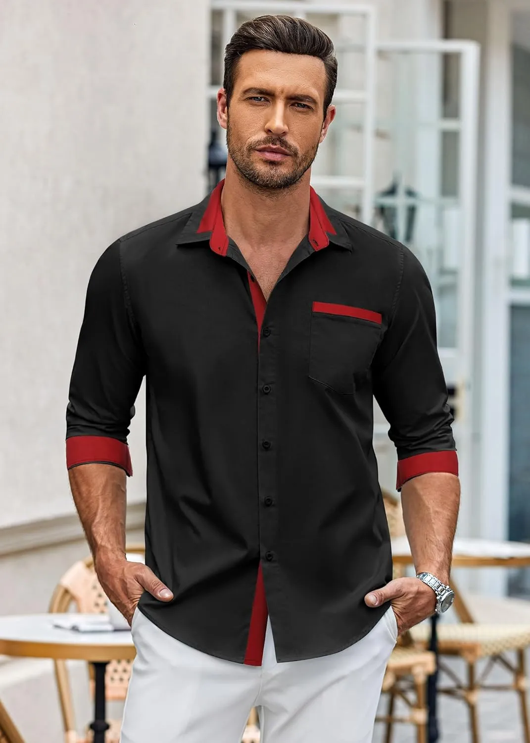 COOFANDY Men's Long Sleeve Dress Shirt Plaid Collar Casual Button Down Shirts