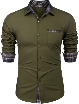 COOFANDY Men's Long Sleeve Dress Shirt Plaid Collar Casual Button Down Shirts