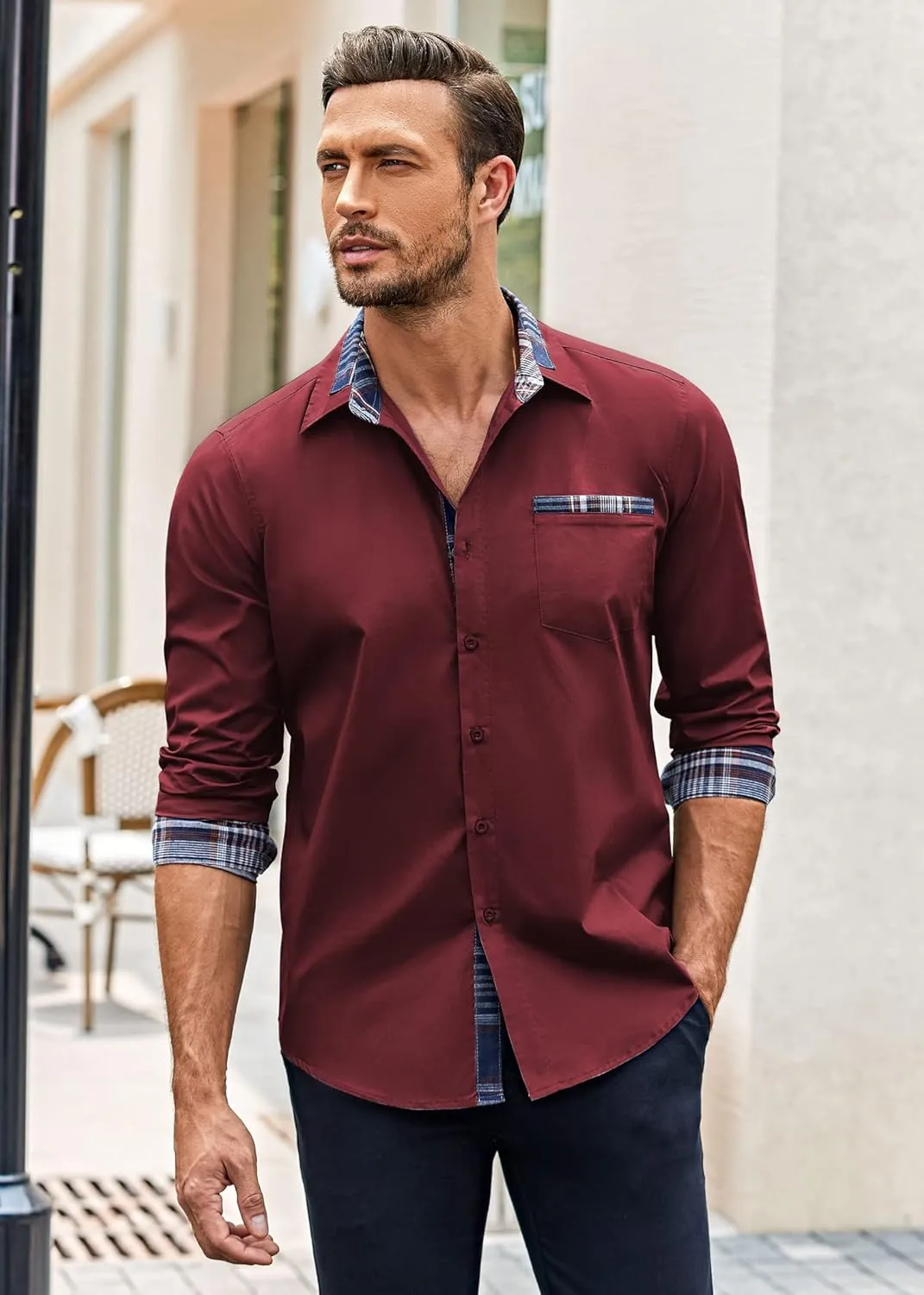 COOFANDY Men's Long Sleeve Dress Shirt Plaid Collar Casual Button Down Shirts