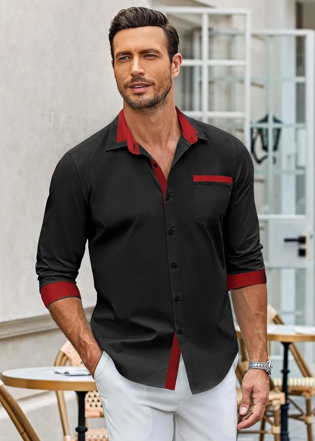 COOFANDY Men's Long Sleeve Dress Shirt Plaid Collar Casual Button Down Shirts