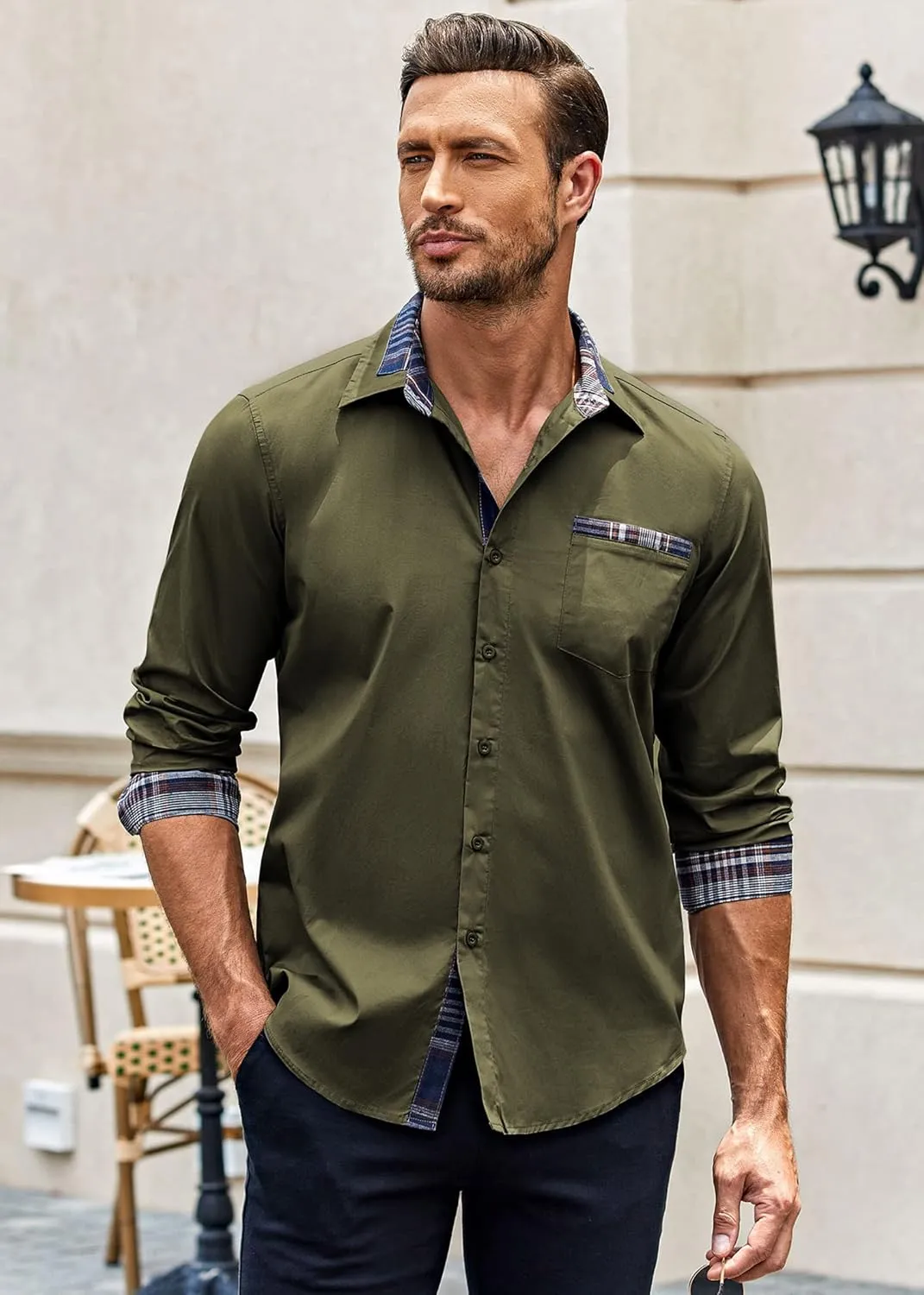 COOFANDY Men's Long Sleeve Dress Shirt Plaid Collar Casual Button Down Shirts