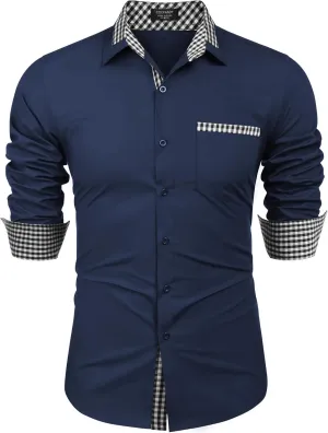 COOFANDY Men's Long Sleeve Dress Shirt Plaid Collar Casual Button Down Shirts
