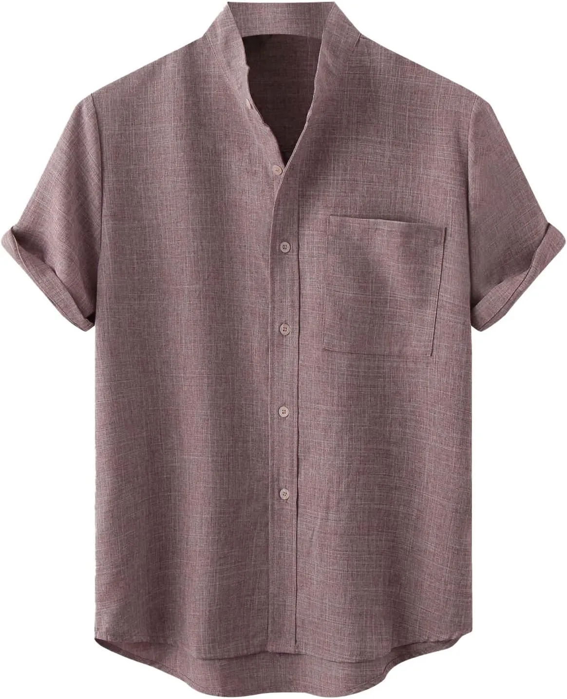 Cotton Linen Hawaiian Shirt for Men Stand Collar Summer Button Down Short Sleeve Casual Beach Aloha Shirts