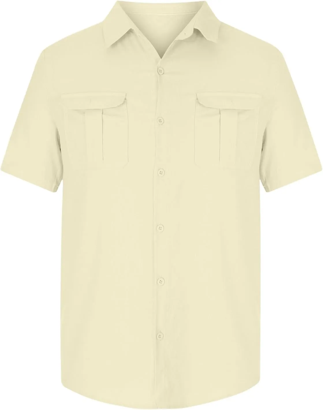 Cotton Linen Shirts for Men Short Sleeve Button Down Shirts Casual Summer Beach Tops Stylish Dress Shirt with Pockets