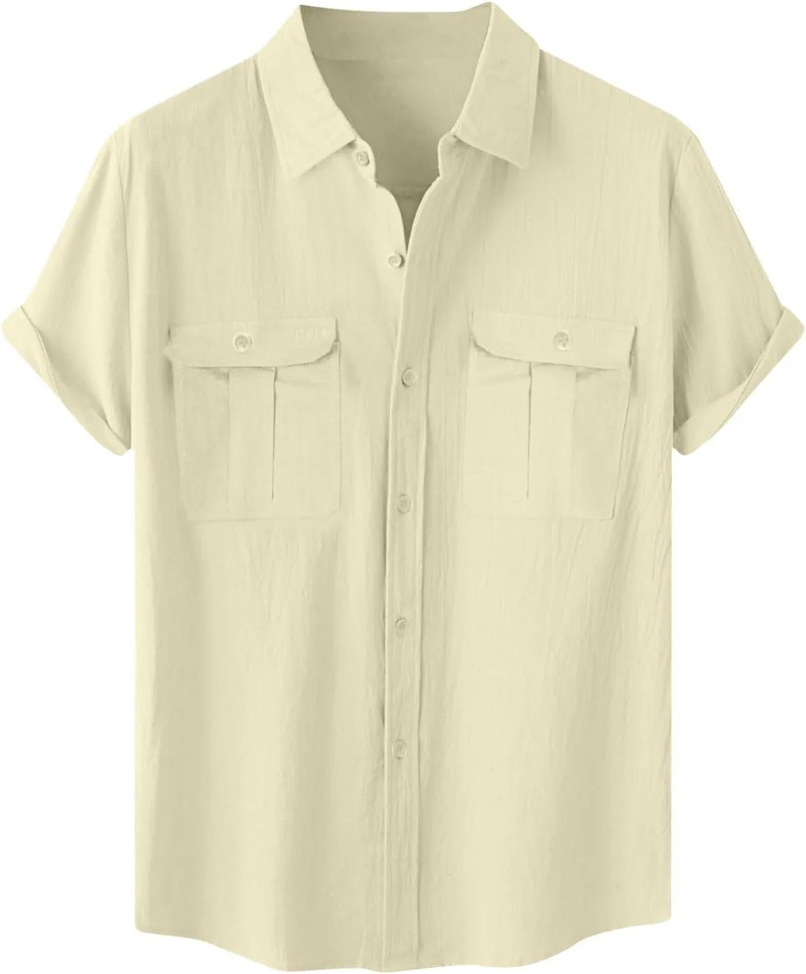 Cotton Linen Shirts for Men Short Sleeve Button Down Shirts Casual Summer Beach Tops Stylish Dress Shirt with Pockets
