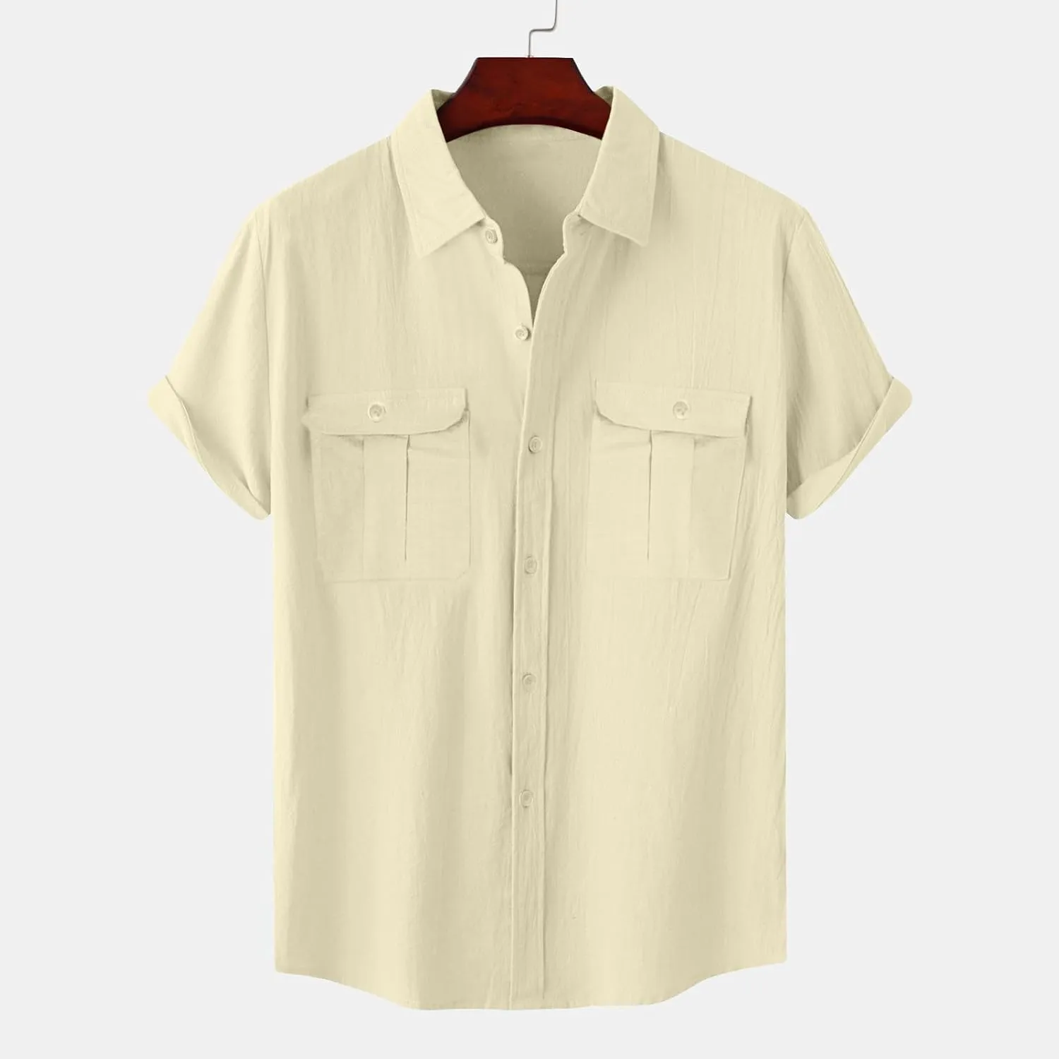 Cotton Linen Shirts for Men Short Sleeve Button Down Shirts Casual Summer Beach Tops Stylish Dress Shirt with Pockets
