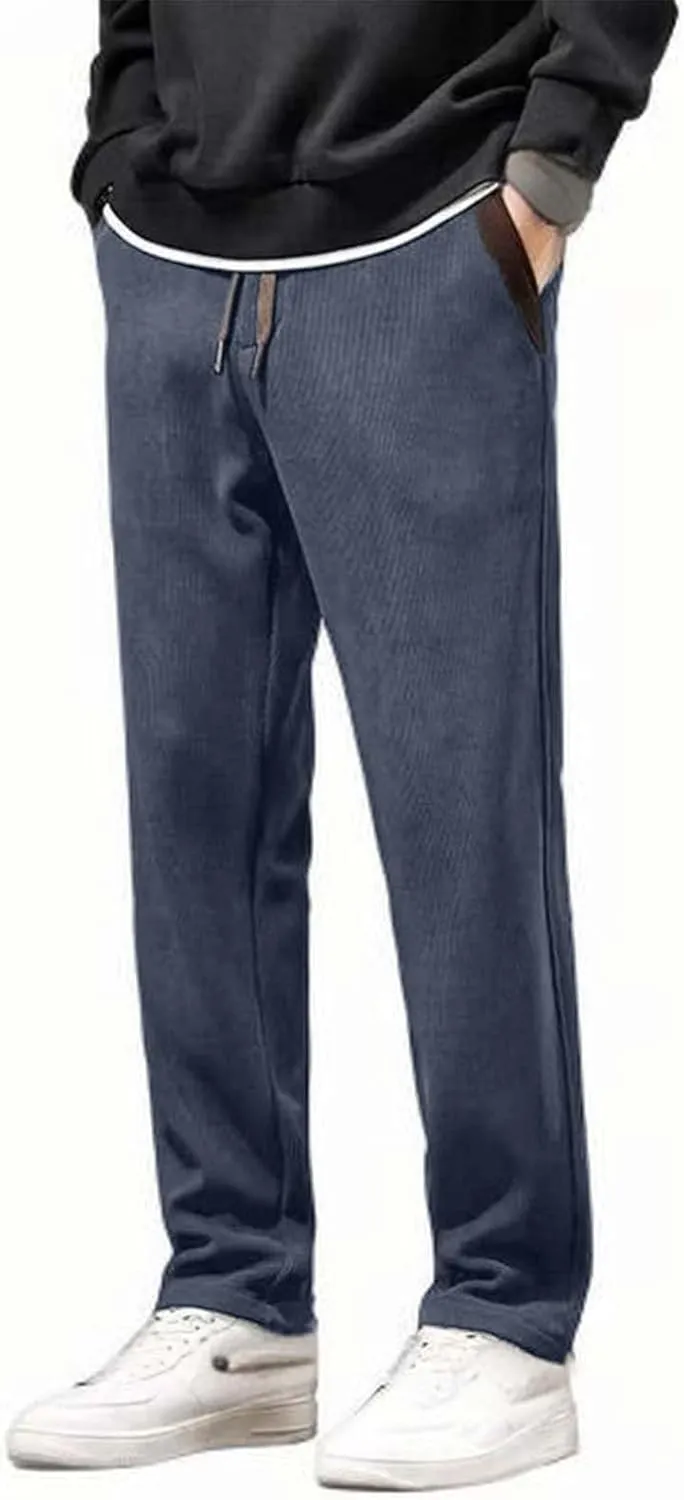 Cotton Mens Corduroy Casual Pants with Drawstring Waist for Comfortable Relaxed Fit