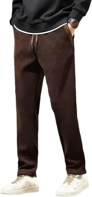 Cotton Mens Corduroy Casual Pants with Drawstring Waist for Comfortable Relaxed Fit
