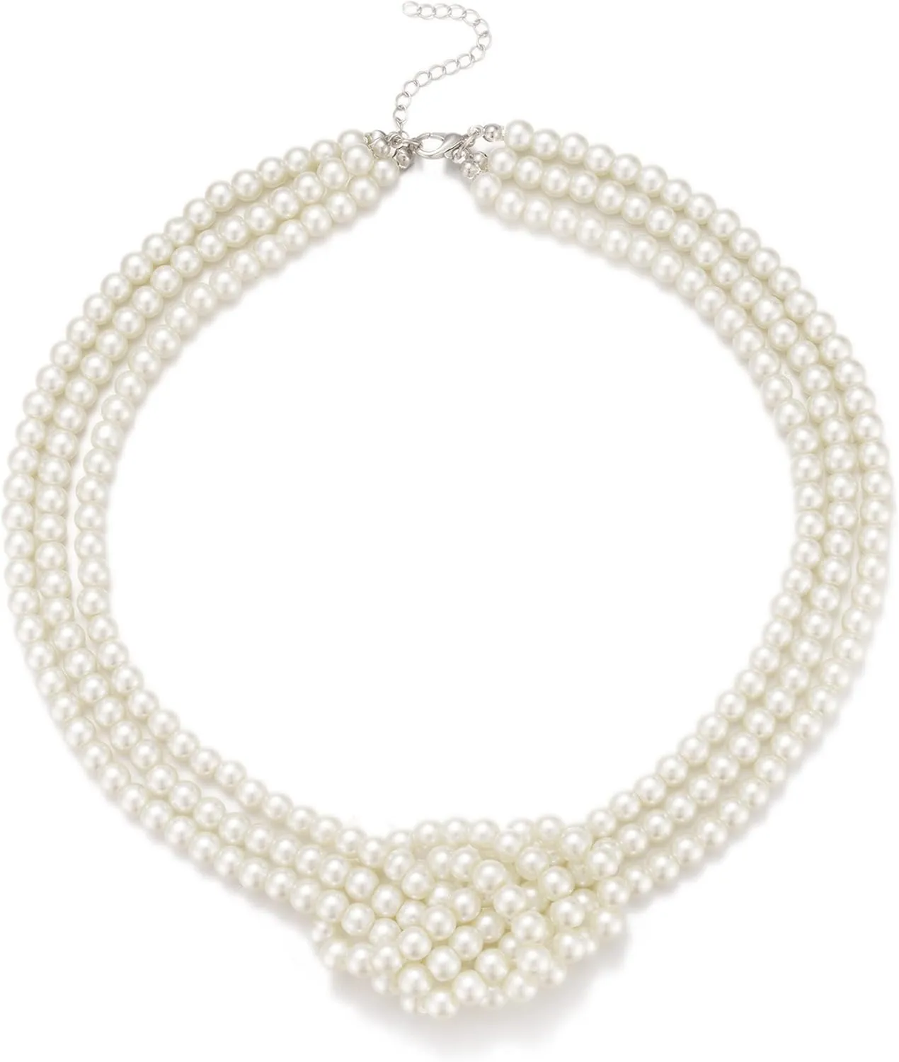 Coucoland 1920s Imitation Pearls Necklace 20s Gatsby Knot Pearl Necklace 1920s Flapper Pearls Accessories Two-tone Stitching Style