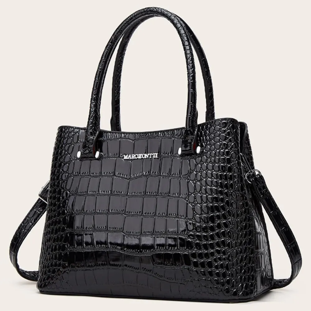 Crocodile Pattern Purse Top Handle Handbag for Women Patent PU Leather Satchel Shoulder Bag