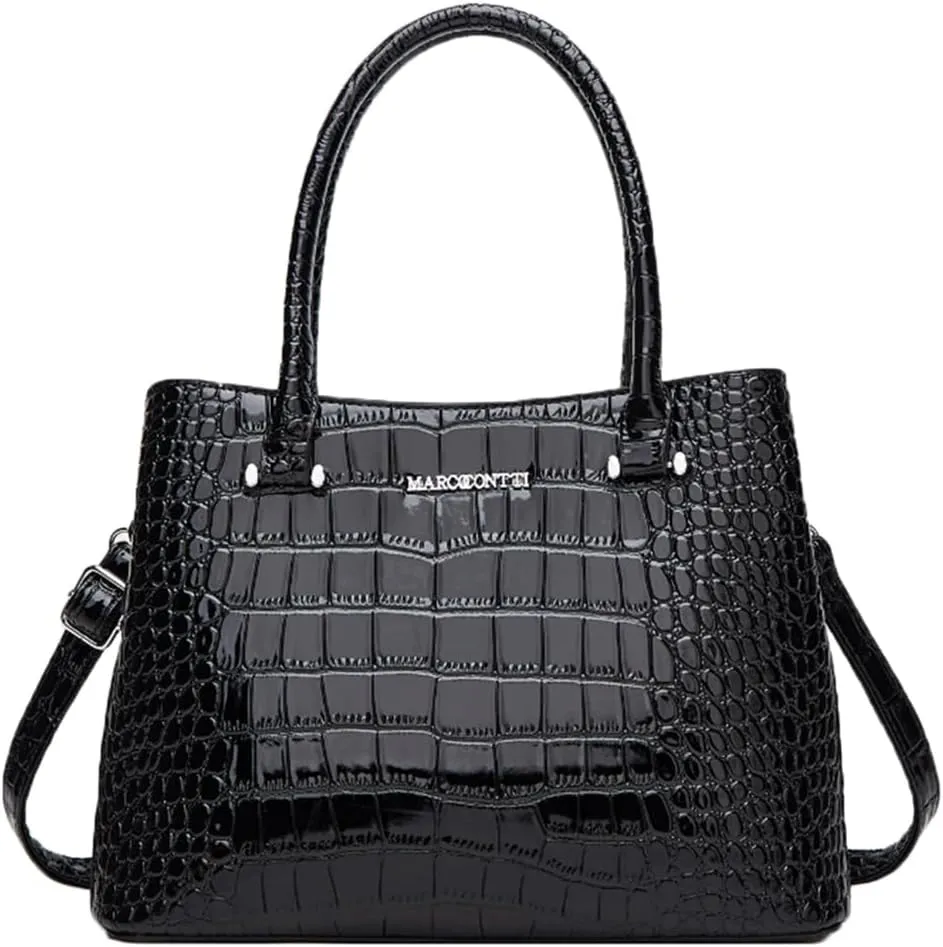 Crocodile Pattern Purse Top Handle Handbag for Women Patent PU Leather Satchel Shoulder Bag
