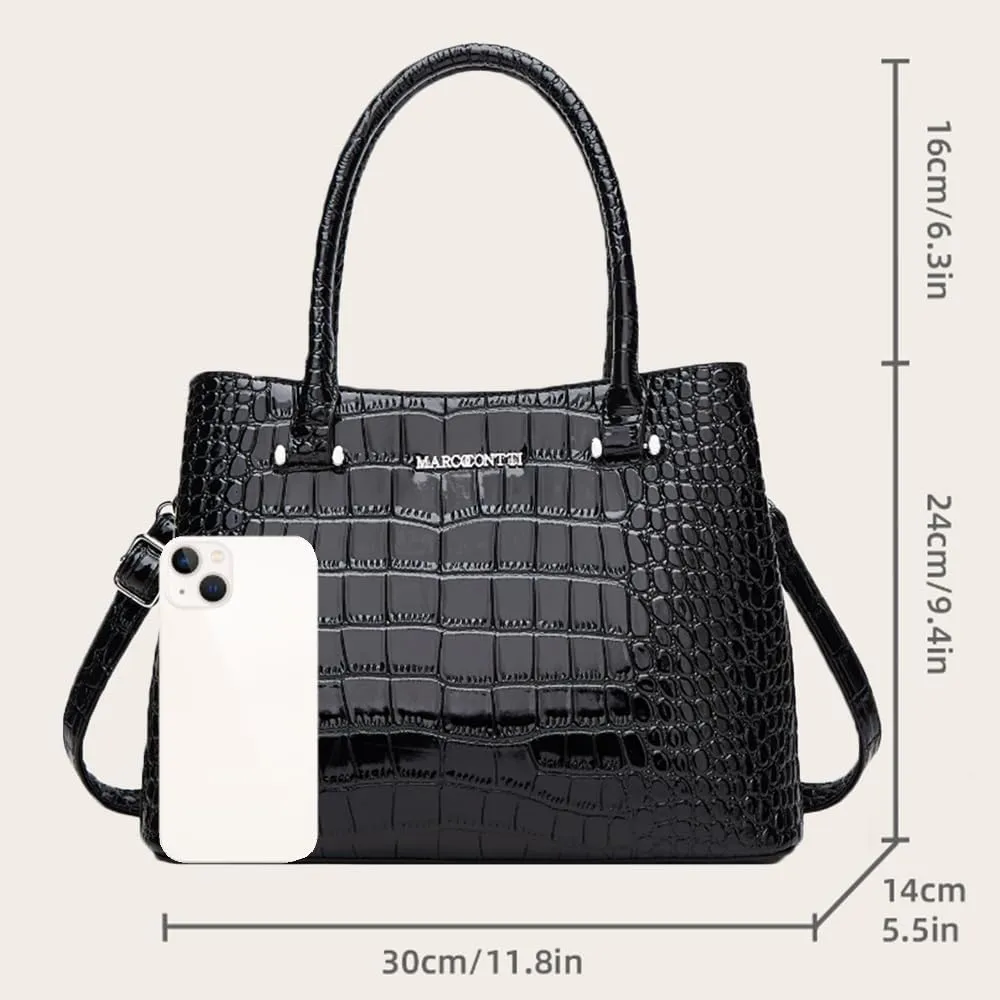 Crocodile Pattern Purse Top Handle Handbag for Women Patent PU Leather Satchel Shoulder Bag