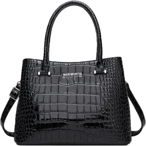 Crocodile Pattern Purse Top Handle Handbag for Women Patent PU Leather Satchel Shoulder Bag