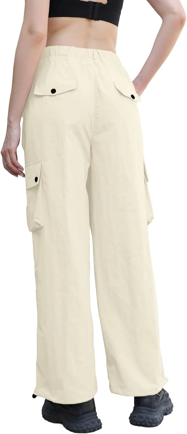 Cromoncent Girls & Womens High Waist Parachute Pants Y2K Waterproof Cargo Trousers with Pockets 6 Years-Women 3XL