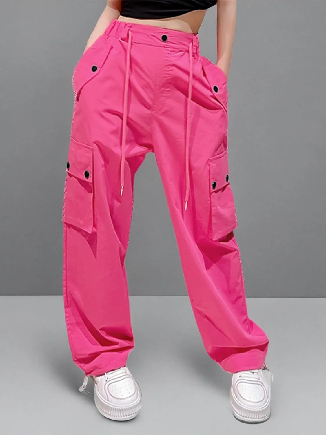 Cromoncent Girls & Womens High Waist Parachute Pants Y2K Waterproof Cargo Trousers with Pockets 6 Years-Women 3XL