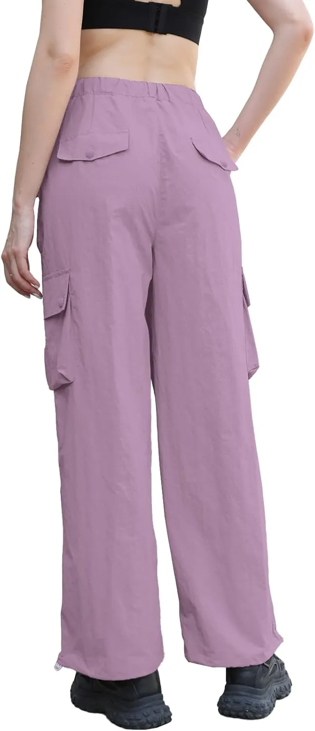 Cromoncent Girls & Womens High Waist Parachute Pants Y2K Waterproof Cargo Trousers with Pockets 6 Years-Women 3XL