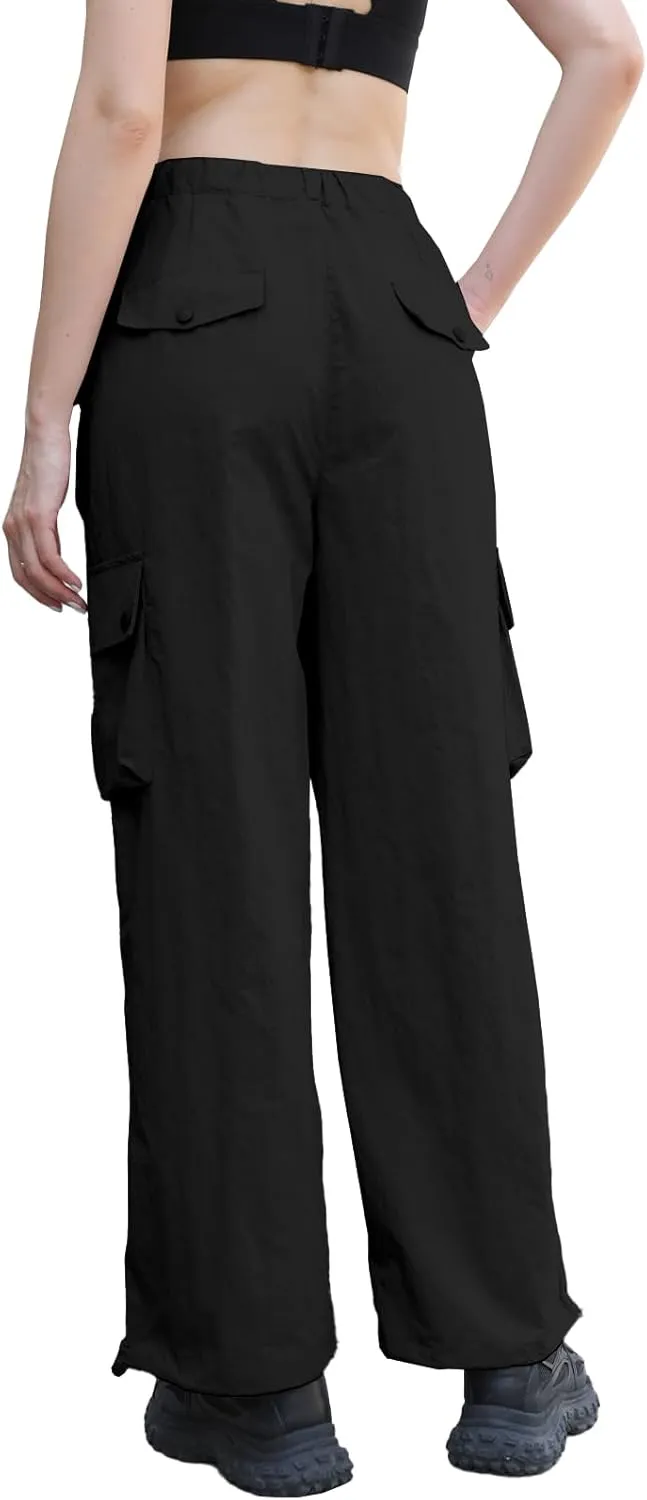 Cromoncent Girls & Womens High Waist Parachute Pants Y2K Waterproof Cargo Trousers with Pockets 6 Years-Women 3XL