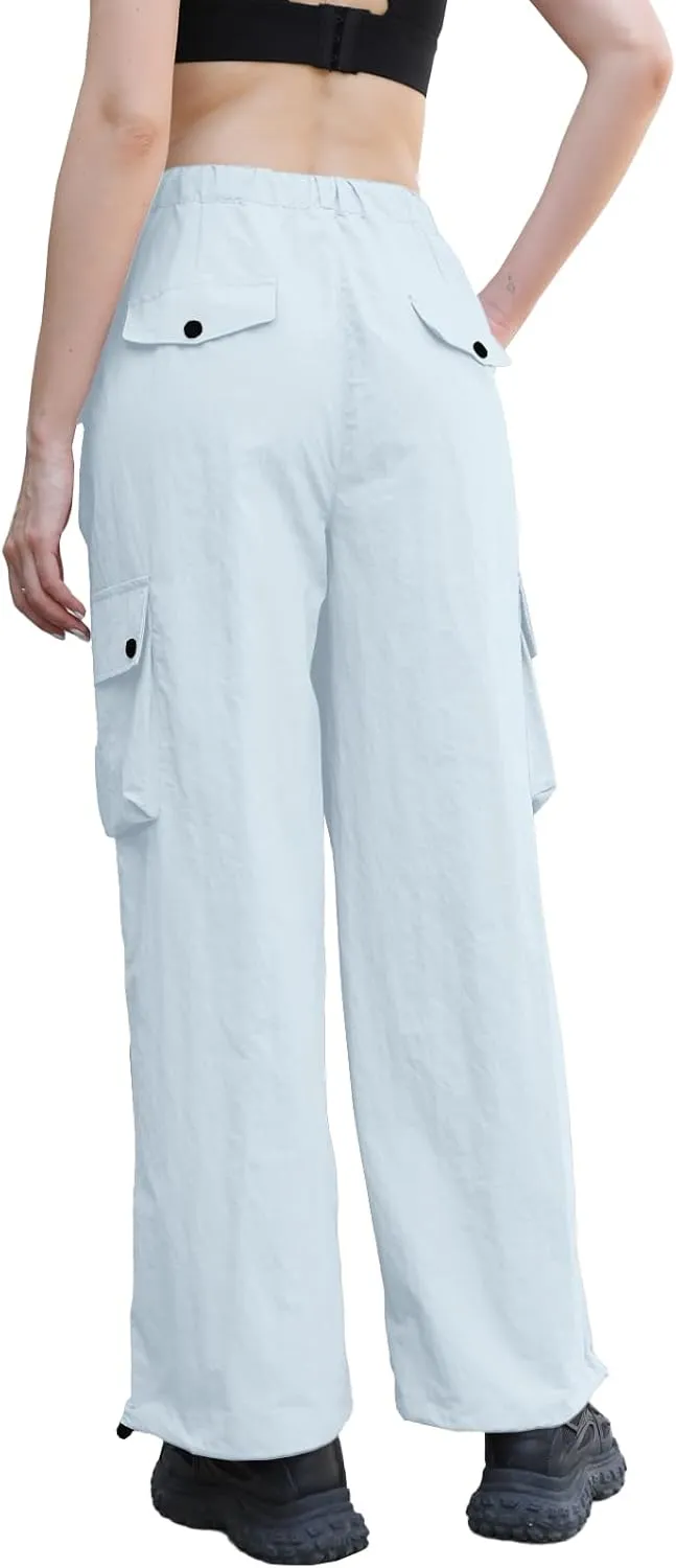 Cromoncent Girls & Womens High Waist Parachute Pants Y2K Waterproof Cargo Trousers with Pockets 6 Years-Women 3XL
