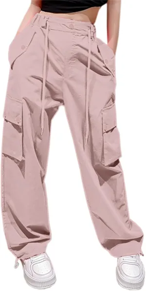 Cromoncent Girl's & Women's Parachute Pants 2 Packs Cargo Trousers, 6 Years-Women XL