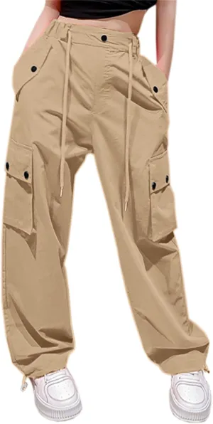 Cromoncent Girl's & Women's Parachute Pants 2 Packs Cargo Trousers, 6 Years-Women XL