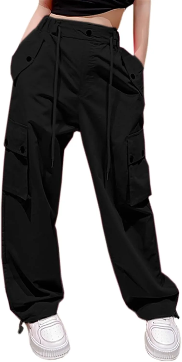 Cromoncent Girl's & Women's Parachute Pants 2 Packs Cargo Trousers, 6 Years-Women XL