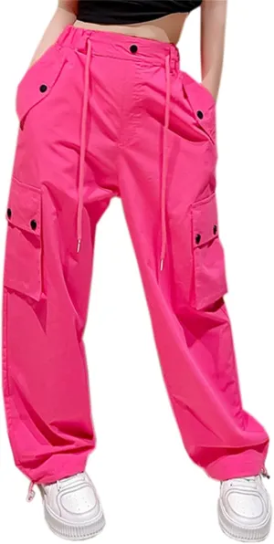 Cromoncent Girl's & Women's Parachute Pants 2 Packs Cargo Trousers, 6 Years-Women XL