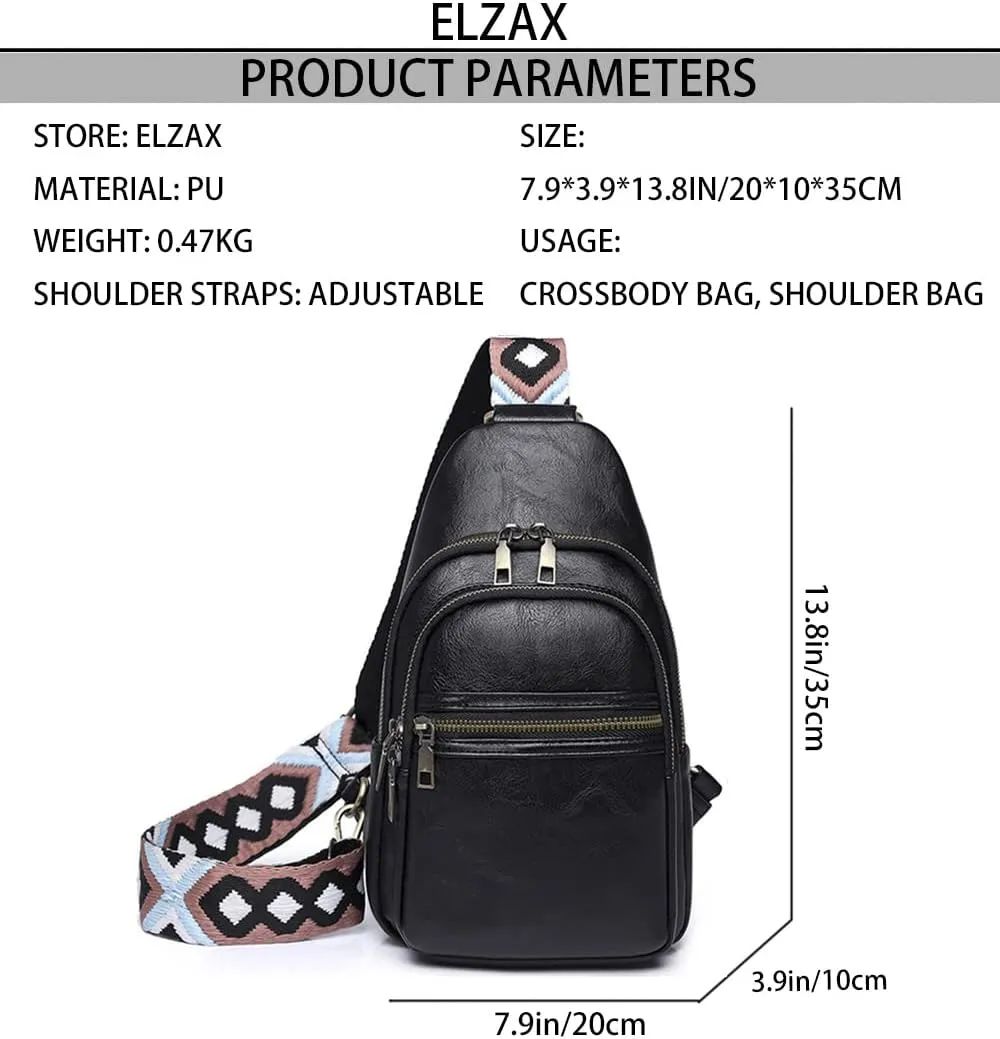Crossbody Sling Bag Fanny Pack for Women Pu Leather Vintage Chest Bag Fashion Strap Zipper Sling Purse (Black)
