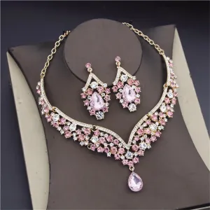 Crystal Tiaras Bridal Jewelry Sets For Women Earrings Necklaces Set Wedding Dress Crown Necklaces Earring Set