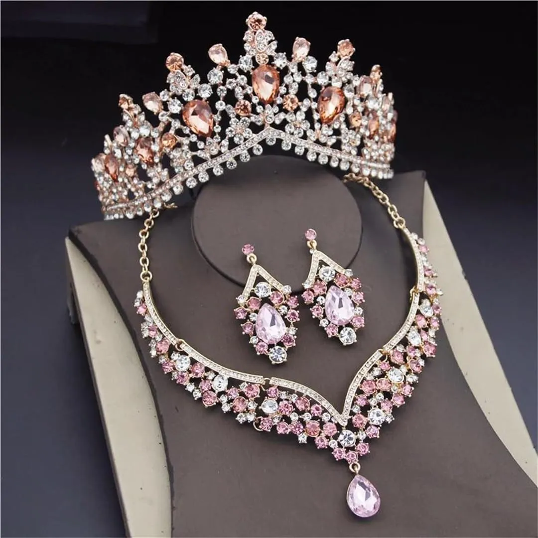Crystal Tiaras Bridal Jewelry Sets For Women Earrings Necklaces Set Wedding Dress Crown Necklaces Earring Set