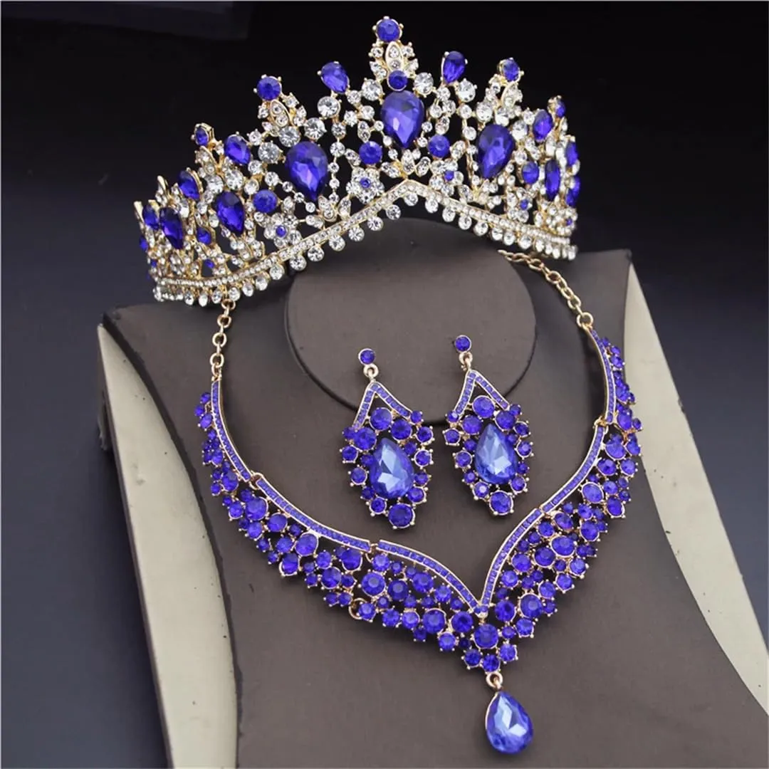 Crystal Tiaras Bridal Jewelry Sets For Women Earrings Necklaces Set Wedding Dress Crown Necklaces Earring Set