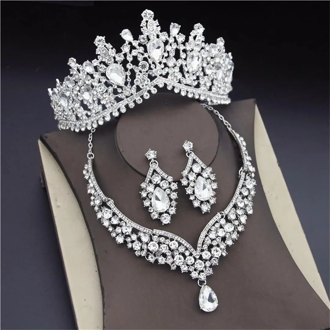 Crystal Tiaras Bridal Jewelry Sets For Women Earrings Necklaces Set Wedding Dress Crown Necklaces Earring Set