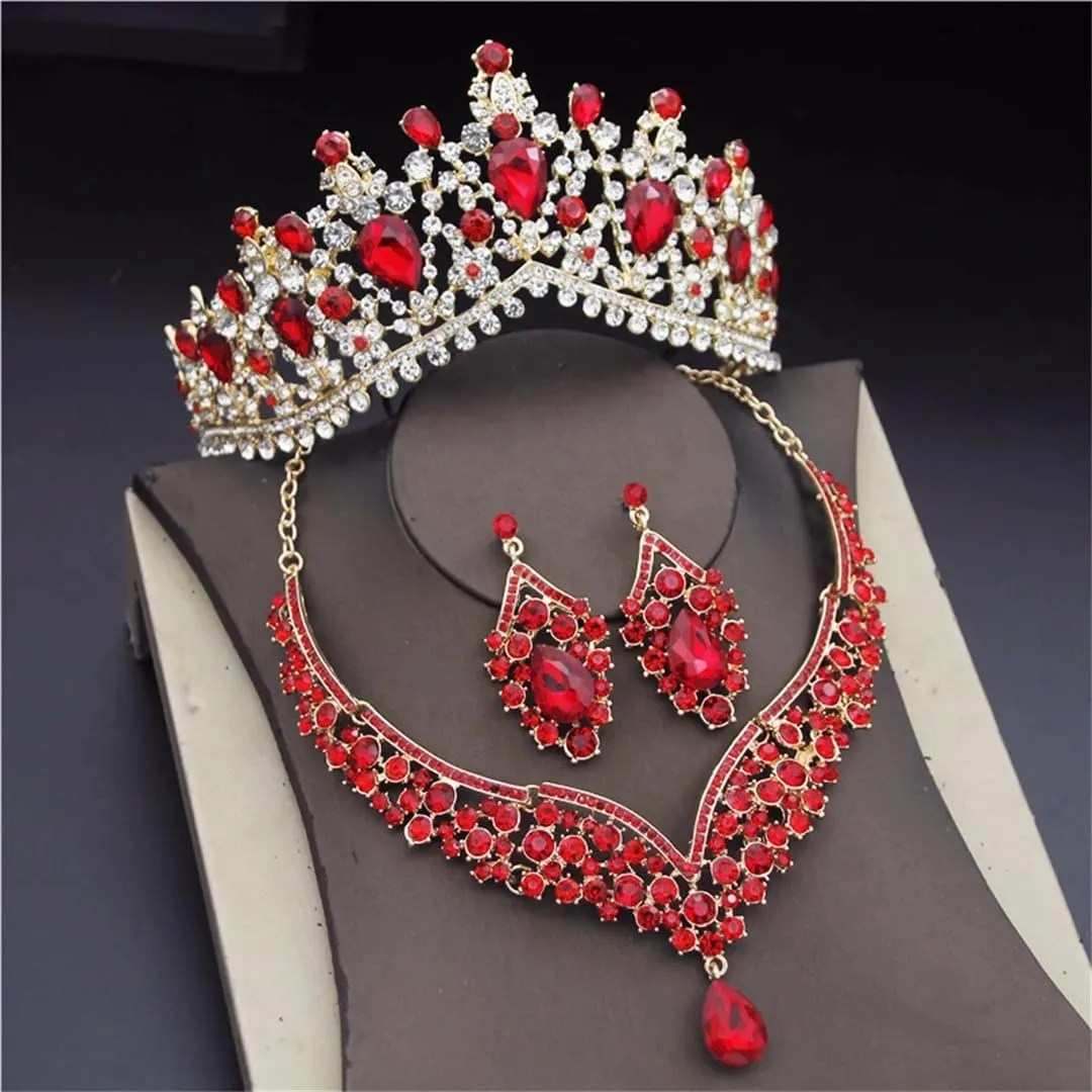 Crystal Tiaras Bridal Jewelry Sets For Women Earrings Necklaces Set Wedding Dress Crown Necklaces Earring Set