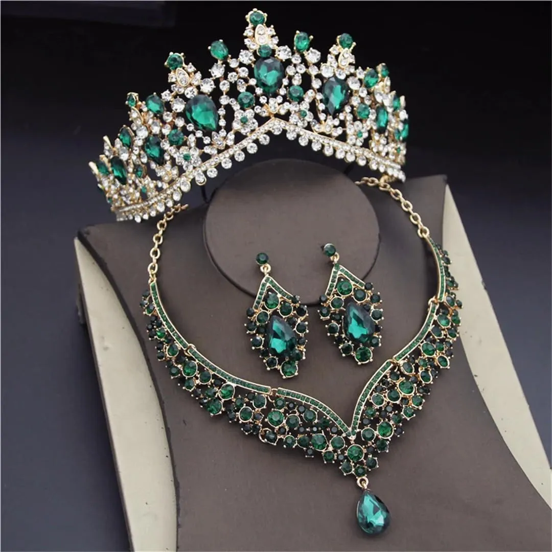 Crystal Tiaras Bridal Jewelry Sets For Women Earrings Necklaces Set Wedding Dress Crown Necklaces Earring Set