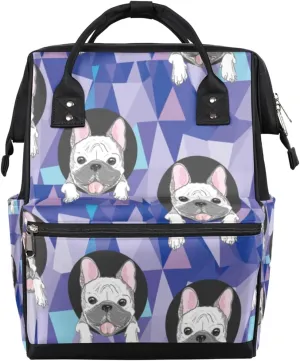 Cute Animal Dog Bulldog Diaper Bag Tote Large Capacity Waterproof with Adjustable Shoulder Strap and Pram Straps Mommy Bag for Hospital Beach Weekender Travel